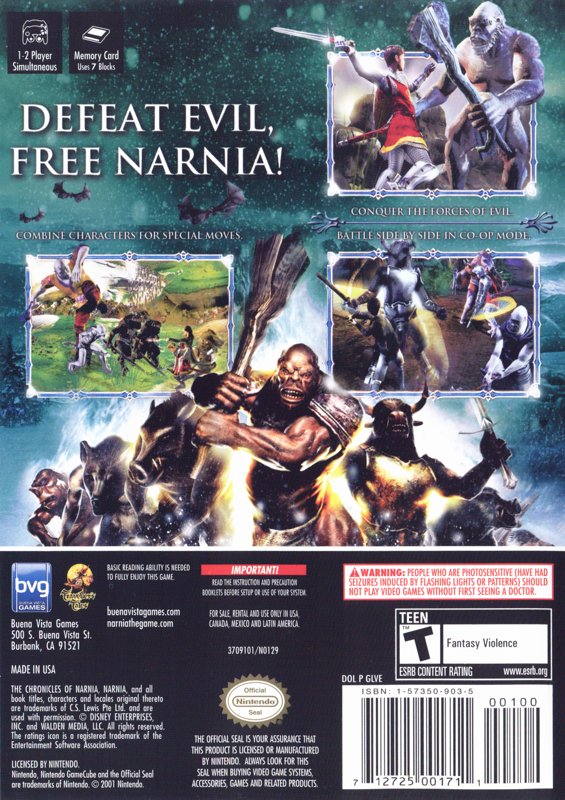 Back Cover for The Chronicles of Narnia: The Lion, the Witch and the Wardrobe (GameCube)