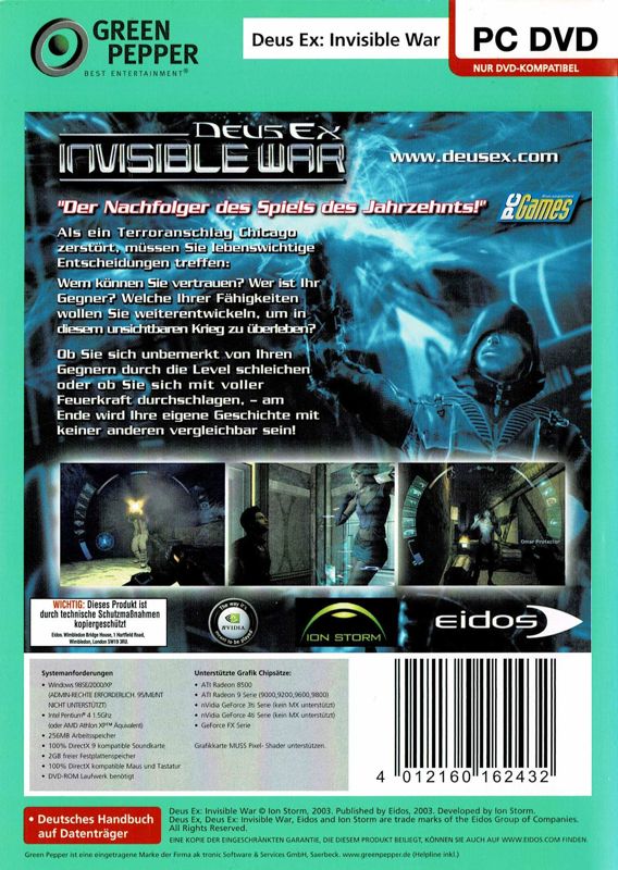 Deus Ex: Invisible War cover or packaging material - MobyGames