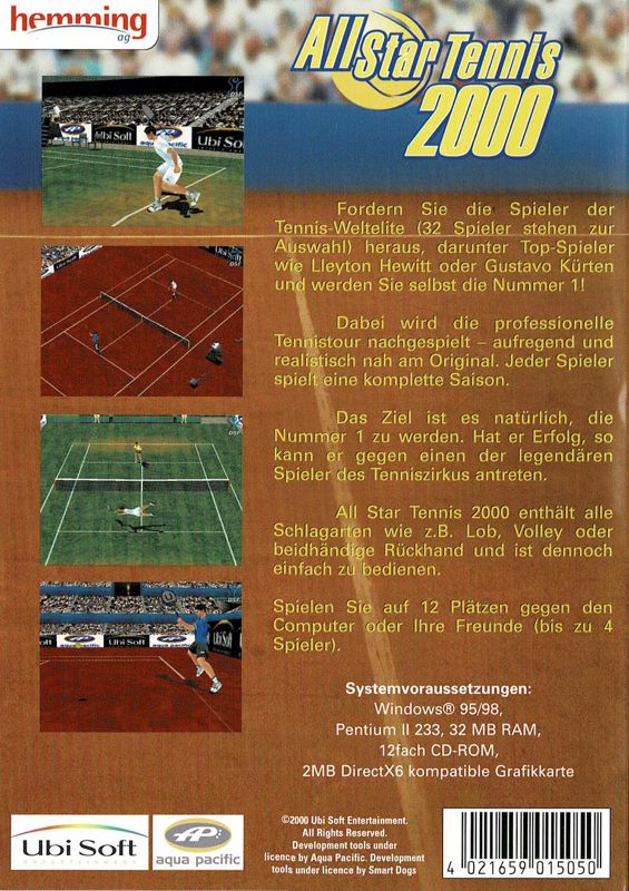 Back Cover for All Star Tennis 2000 (Windows) (Hemming Verlag release)
