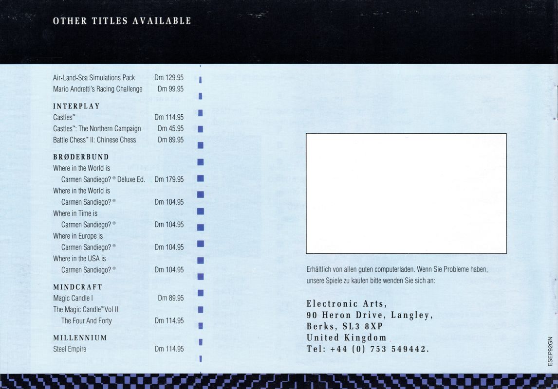Advertisement for The Lost Files of Sherlock Holmes (DOS): Product Catalog - Back