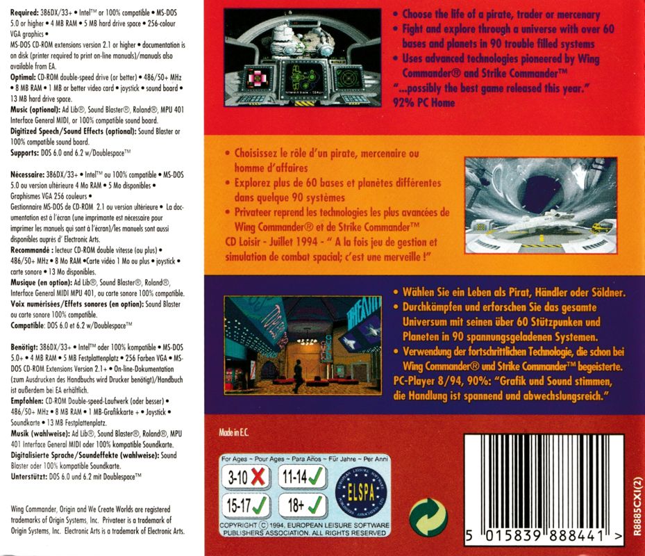 Back Cover for Wing Commander: Privateer - CD-ROM Edition (DOS) (EA CD-ROM Classics release)