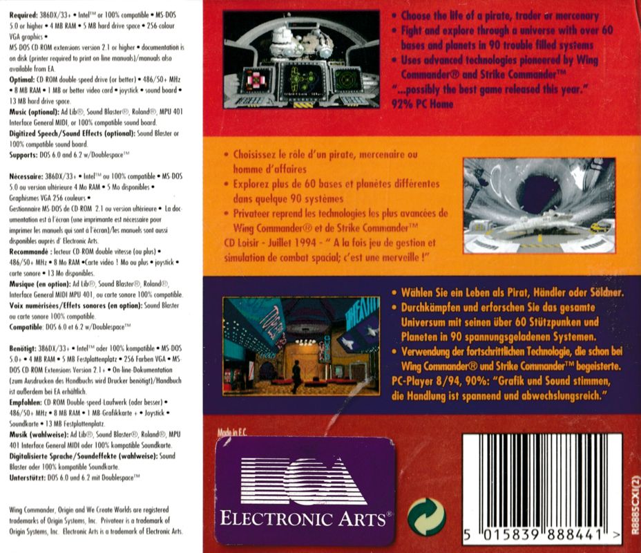 Back Cover for Wing Commander: Privateer - CD-ROM Edition (DOS) (EA CD-ROM Classics release): with sticker