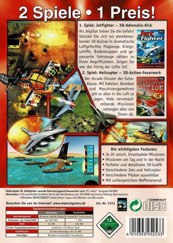 Back Cover for 2 in 1 Games: Helicopter & Jetfighter (Windows) (Alternate Front Cover)