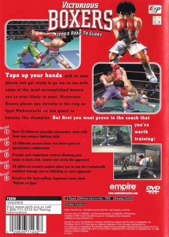 Back Cover for Victorious Boxers: Ippo's Road to Glory (PlayStation 2)