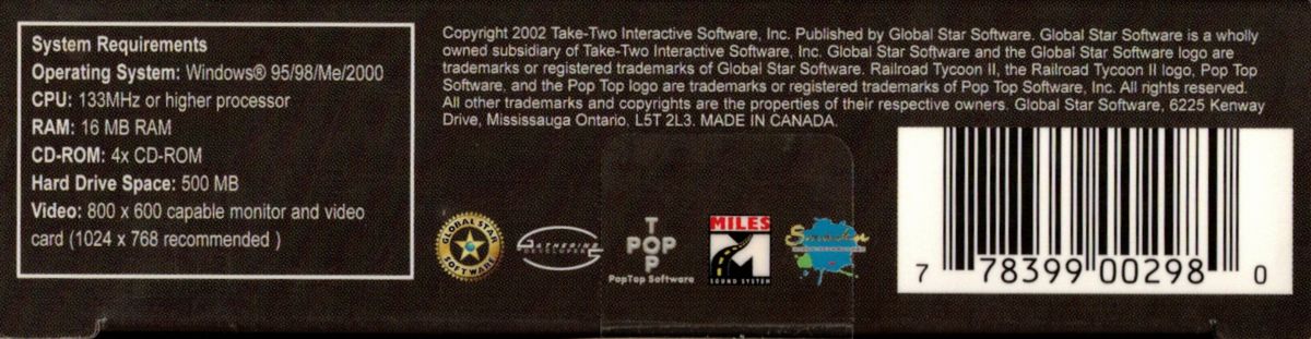 Spine/Sides for Railroad Tycoon II: Platinum (Windows) (Budget release): Bottom