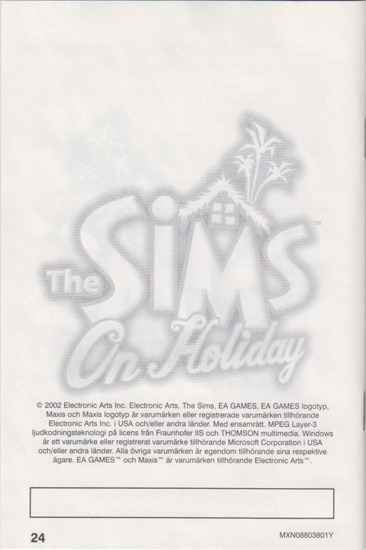 Manual for The Sims: Vacation (Windows): Back