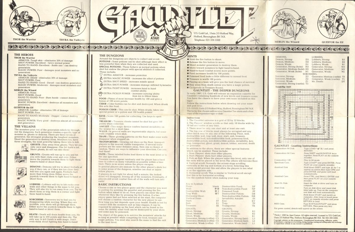 Manual for Gauntlet (ZX Spectrum)