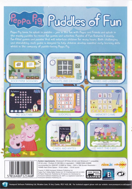 Back Cover for Peppa Pig: Puddles of Fun (Windows)