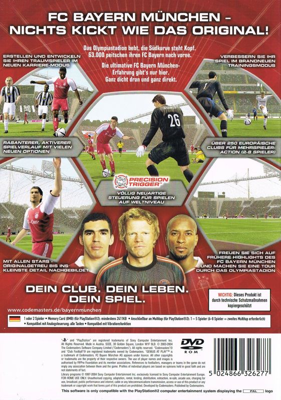 Back Cover for Club Football 2005 (PlayStation 2) (FC Bayern Munich version)