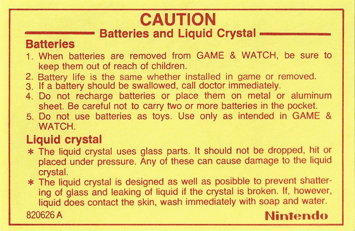 Other for Game & Watch Multi Screen: Mickey & Donald (Dedicated handheld): battery caution.
