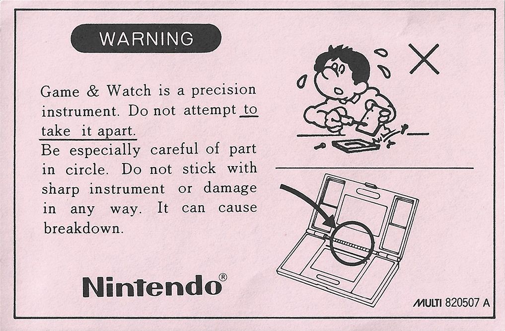 Other for Game & Watch Multi Screen: Mickey & Donald (Dedicated handheld): warning