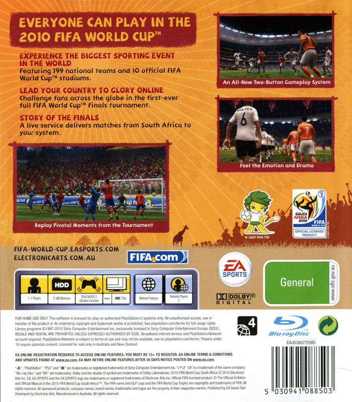 Back Cover for 2010 FIFA World Cup South Africa (PlayStation 3)