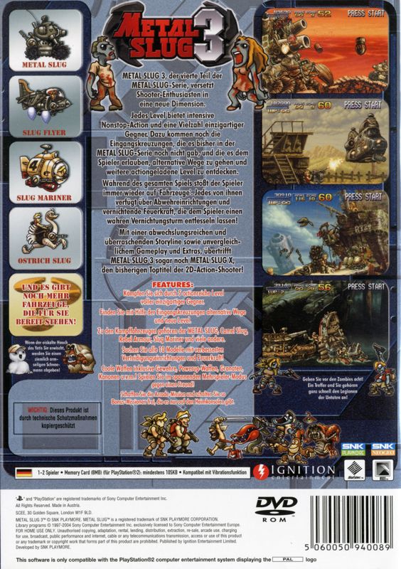 Back Cover for Metal Slug 3 (PlayStation 2)