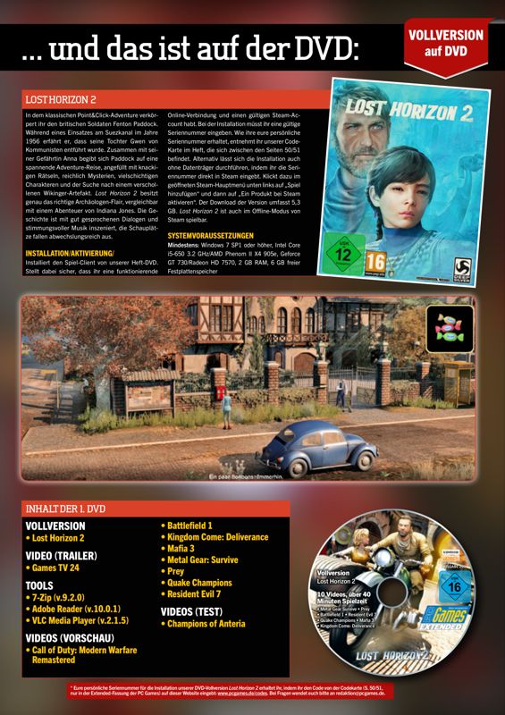Other for Lost Horizon 2 (Windows) (PC Games 10/2016 covermount): Keep Case - Back (digital)