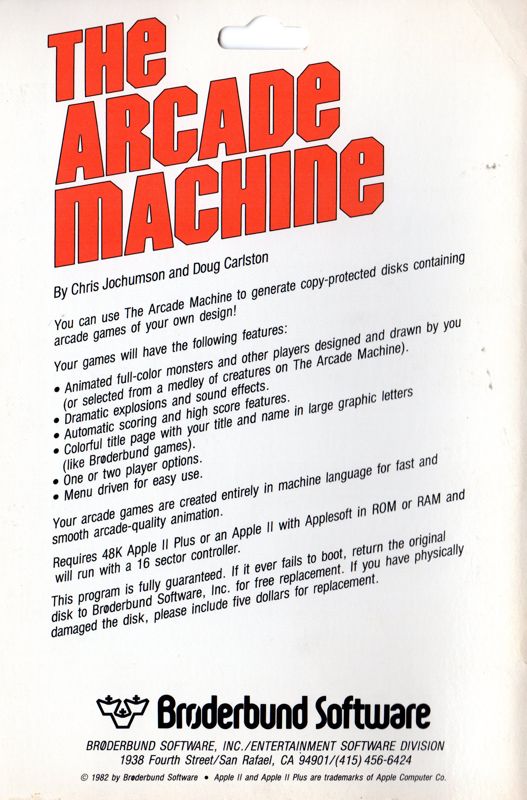 Back Cover for The Arcade Machine (Apple II)