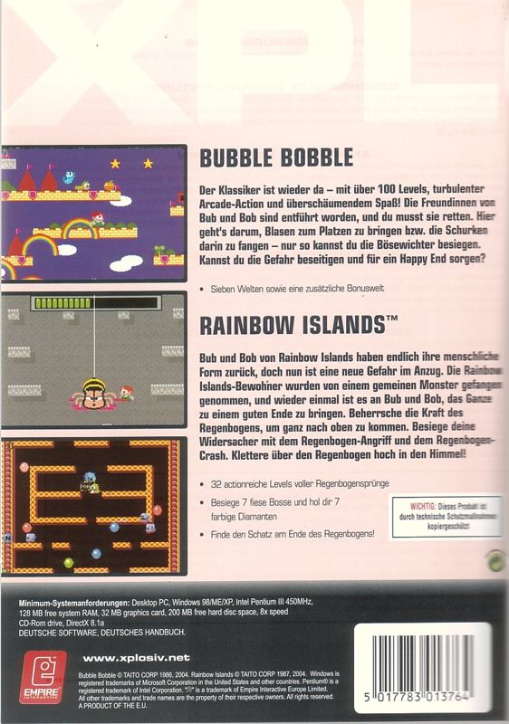 Back Cover for Bubble Bobble also featuring Rainbow Islands (Windows) (Xplosiv release)