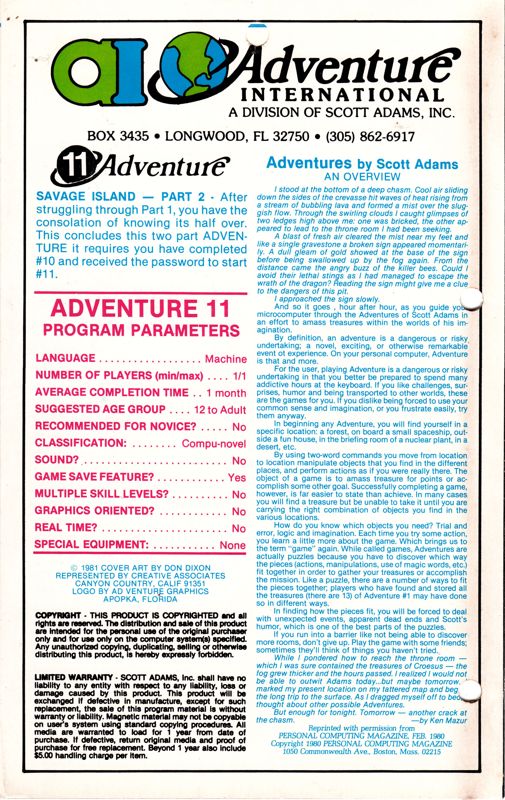 Back Cover for Savage Island Part Two (Apple II)