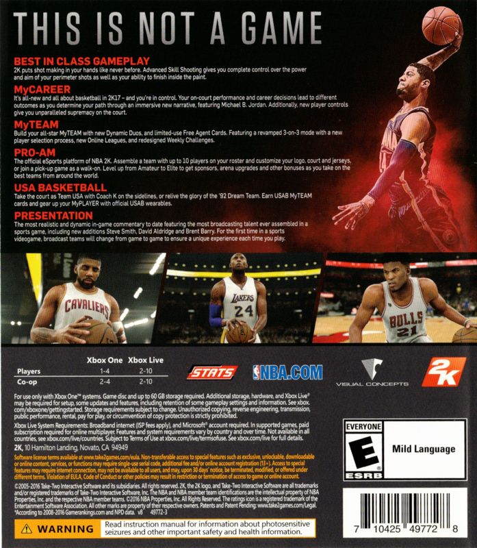 Back Cover for NBA 2K17 (Xbox One)