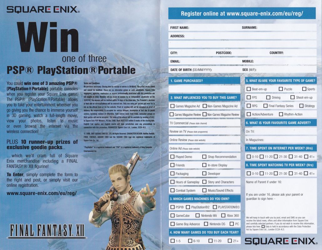 Extras for Final Fantasy XII (PlayStation 2): Competition Foldout: Side 2