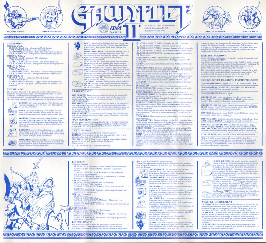 Manual for Gauntlet II (ZX Spectrum): Side A