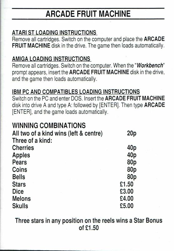 Manual for Arcade Fruit Machine (DOS) (CD-Rom release): Back