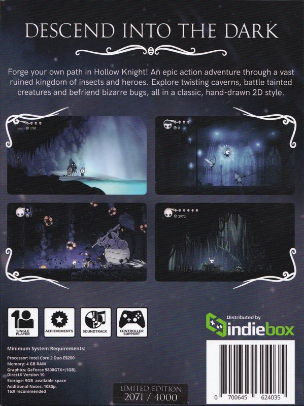 Back Cover for Hollow Knight (Limited Edition) (Linux and Macintosh and Windows)