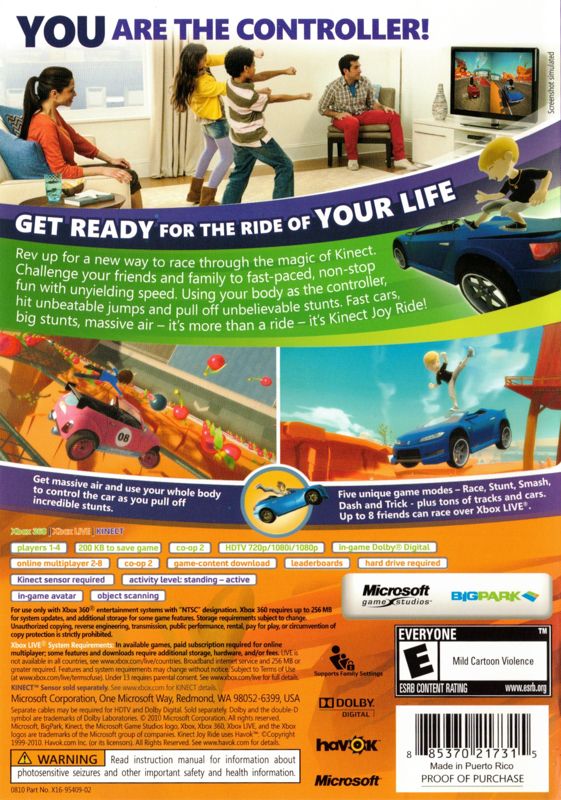 Back Cover for Kinect Joy Ride (Xbox 360)