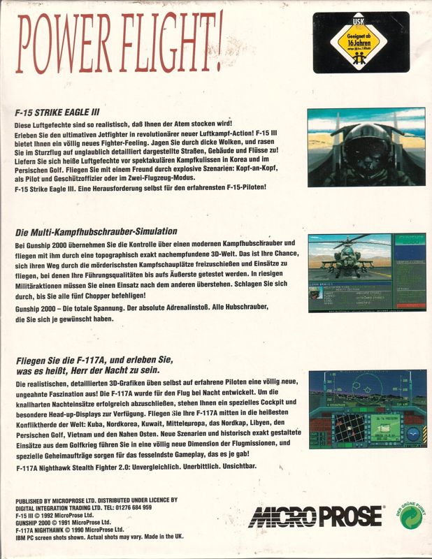 Back Cover for Power Flight! (DOS) (Power Plus Release)