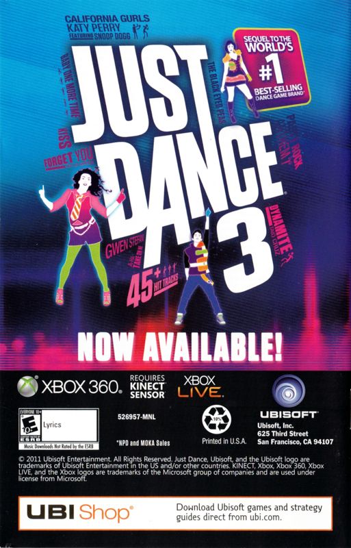 Manual for Just Dance: Kids 2 (Xbox 360): Back