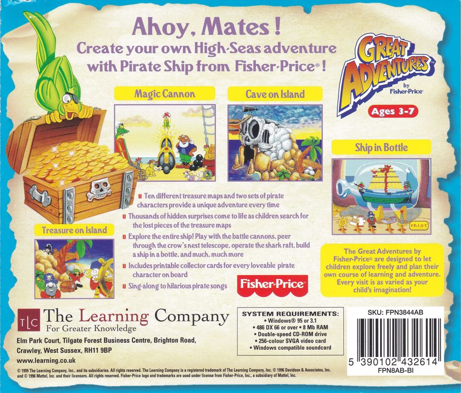 Back Cover for Great Adventures by Fisher-Price: Pirate Ship (Windows 16-bit)