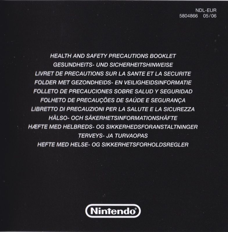 Extras for The Legend of Zelda: Phantom Hourglass (Nintendo DS): Health And Safety Guidelines: Front