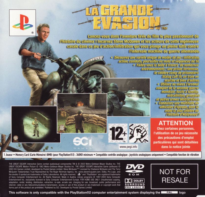 Back Cover for The Great Escape (PlayStation 2) (commercial promotion disc in a slim jewel case)