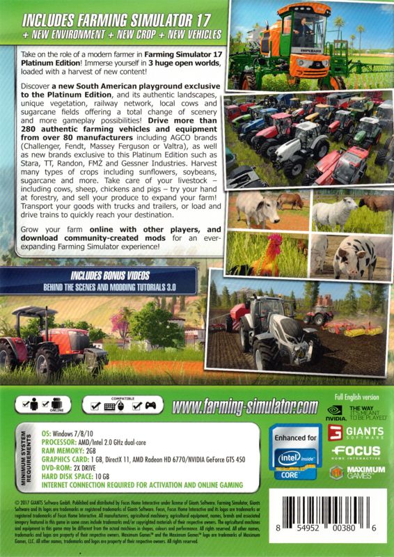 Back Cover for Farming Simulator 17: Platinum Edition (Windows)