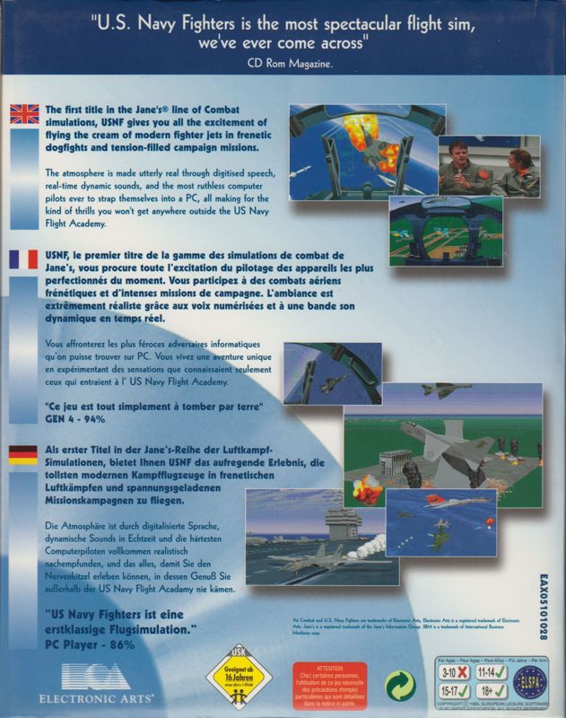 Back Cover for U.S. Navy Fighters (DOS) (EA CD-ROM Classics release - European English language version)