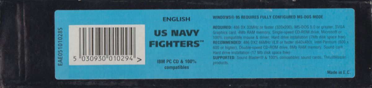 Other for U.S. Navy Fighters (DOS) (EA CD-ROM Classics release - European English language version): Inside Box - Lid Top - Tech specs