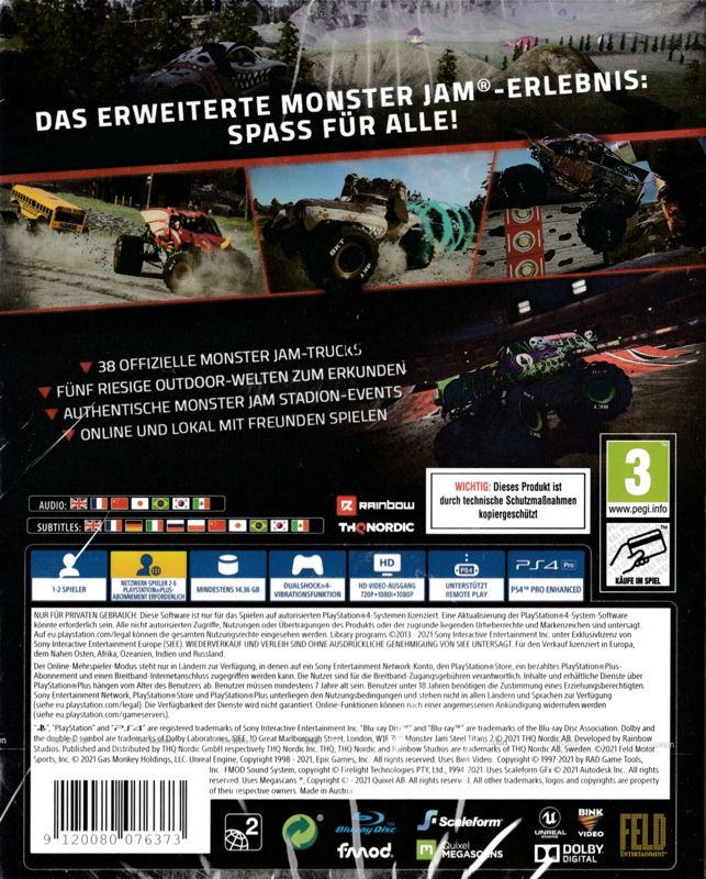 Back Cover for Monster Jam: Steel Titans 2 (PlayStation 4)