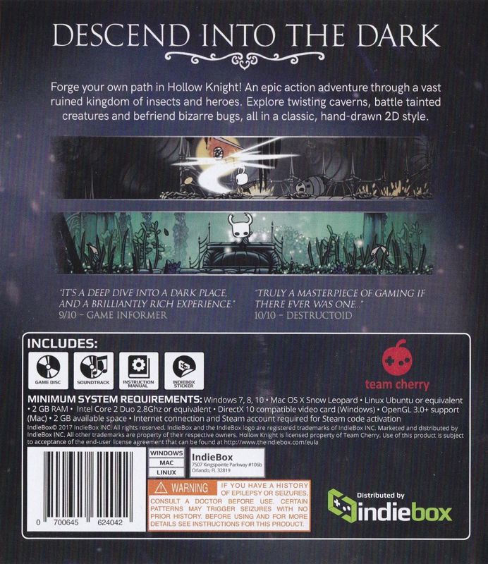 Other for Hollow Knight (Limited Edition) (Linux and Macintosh and Windows): Keep Case - Back