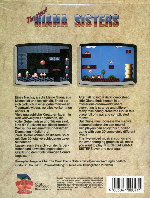 Back Cover for The Great Giana Sisters (Amiga)