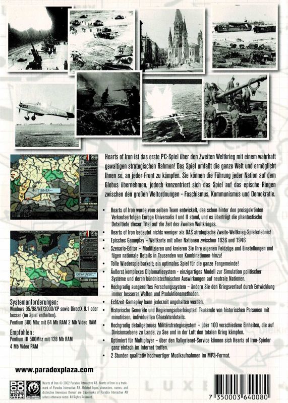 Back Cover for Hearts of Iron (Windows) (Re-release)