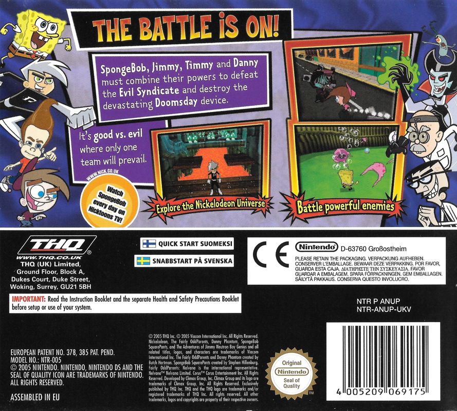 Back Cover for Nicktoons Unite! (Nintendo DS)