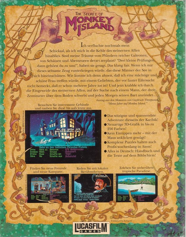 Back Cover for The Secret of Monkey Island (DOS) (3.5" Disk release)