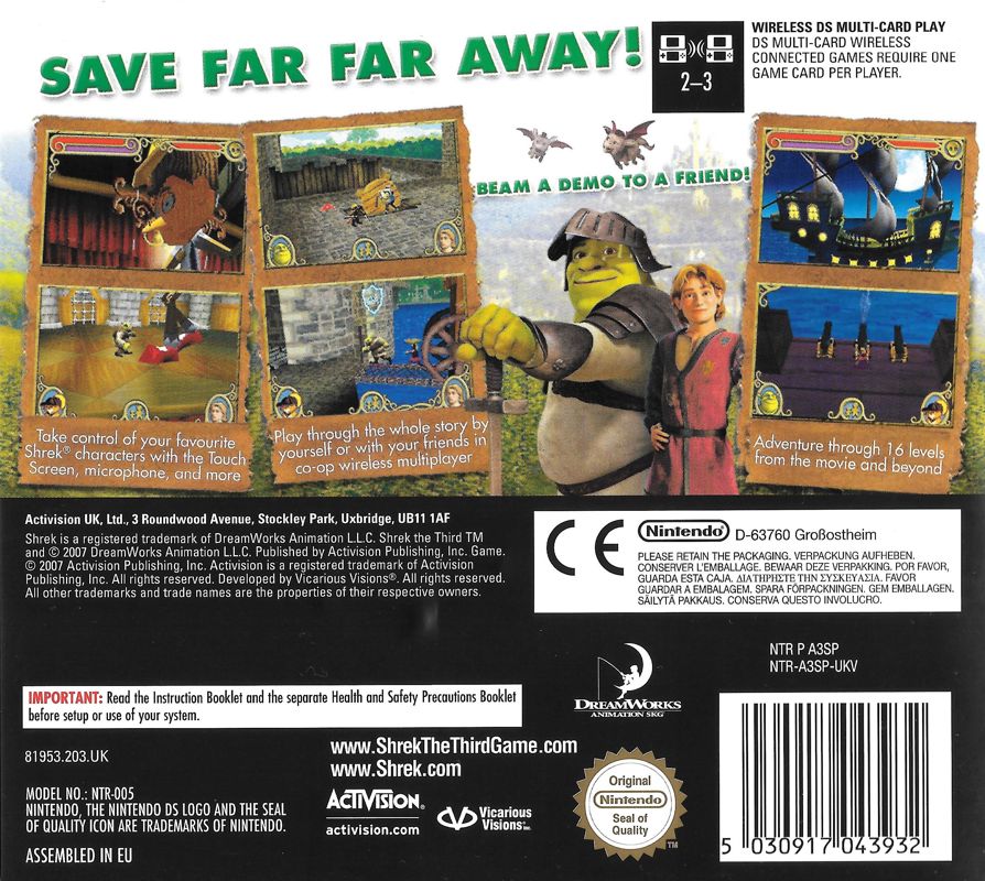Back Cover for Shrek the Third (Nintendo DS)