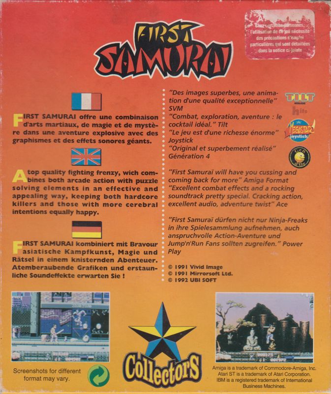 Back Cover for First Samurai (DOS) (Collector's release)