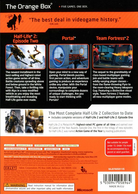 Back Cover for The Orange Box (Xbox 360)