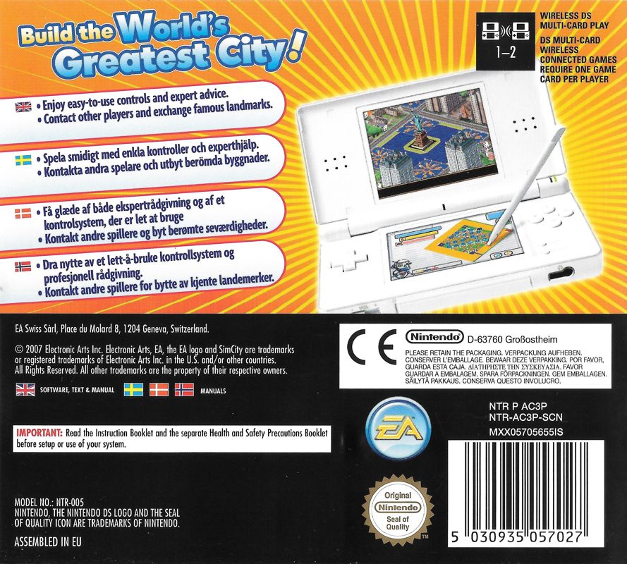 Back Cover for SimCity DS (Nintendo DS)