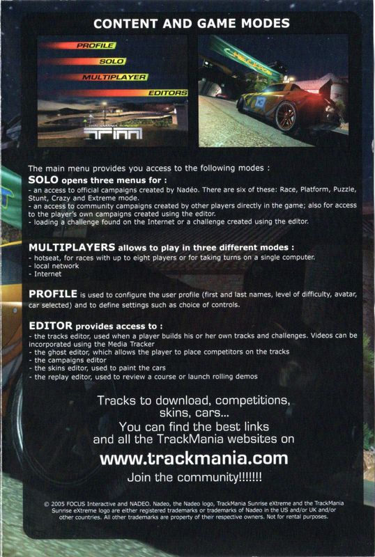 Manual for TrackMania Sunrise eXtreme + TrackMania Nations ESWC (Collector's Edition) (Windows) (English release): Game 1/2 - Page 3/4