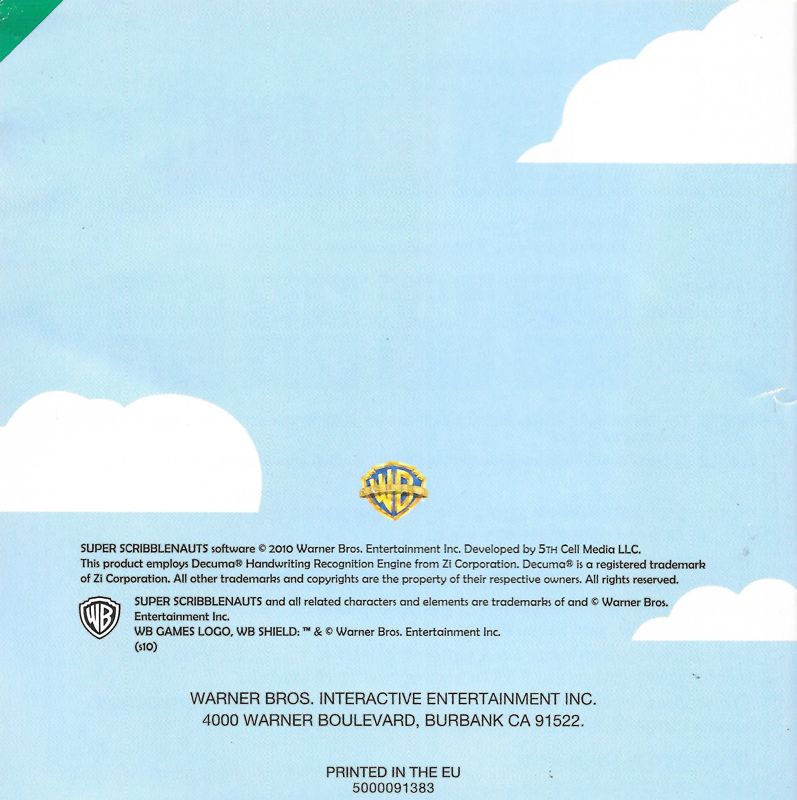 Manual for Super Scribblenauts (Nintendo DS): Back