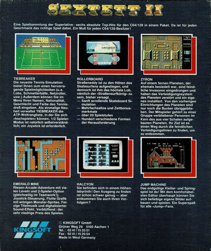 Back Cover for Sextett II (Commodore 64)