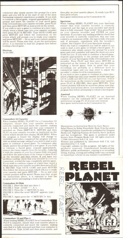Manual for Rebel Planet (ZX Spectrum)