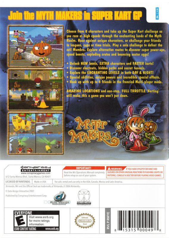 Back Cover for Myth Makers: Super Kart GP (Wii)